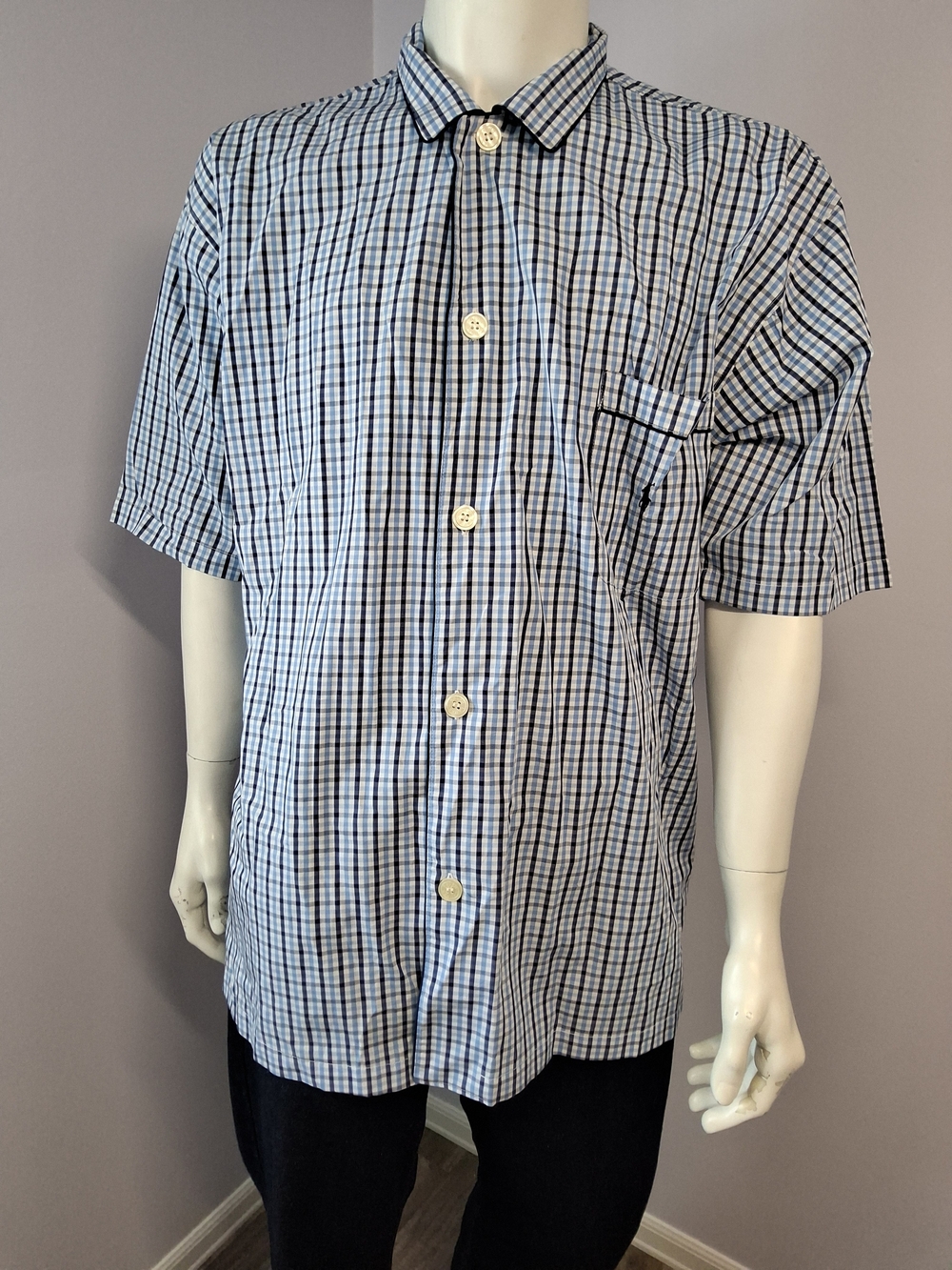 Polo Ralph Lauren Men's Blue White Black Check Woven Cotton Button-Up Pocket L
